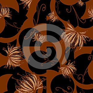 Light brown flowers on a background with abstract figures of dark brown and black colore photo